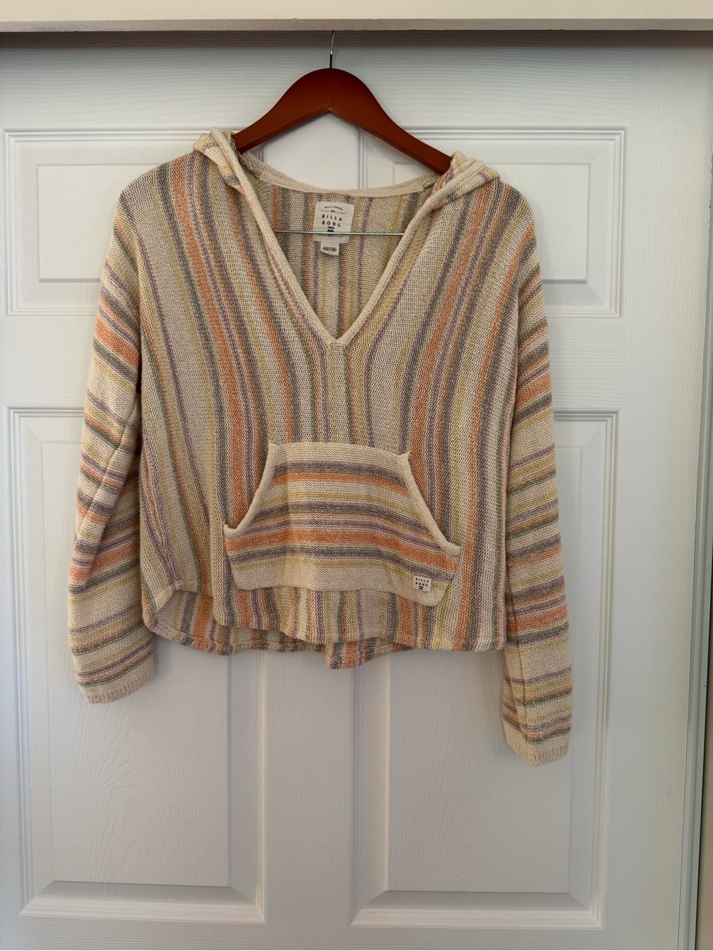 Billabong Striped Knit Baja Hoodie Cropped Pullover Boho Surf Small